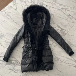RUDSAK Black Puffer Coat with Fur Trim